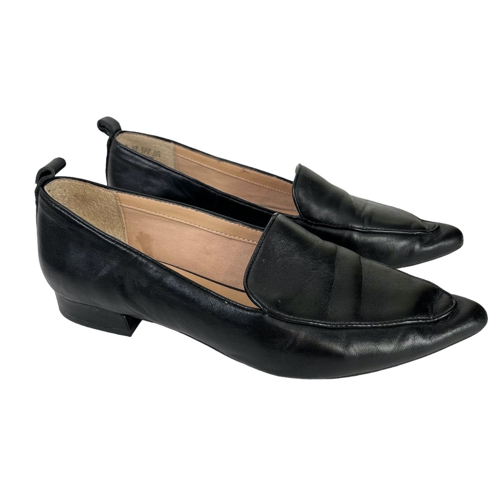 FRANCO SARTO STUDIO Solid Black Real Leather Loafers Point Toe Flats Shoes 7.5